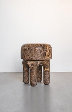 Brown Marble Stool - Sculpture side table , Collectible Design, Made in Italy