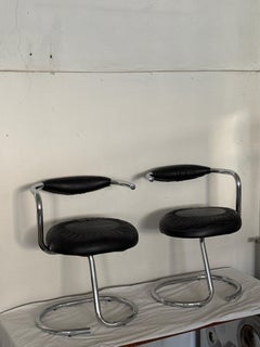 6 sedie da pranzo "Cobra" dell'era spaziale di Giotto Stoppino, cromo e pelle