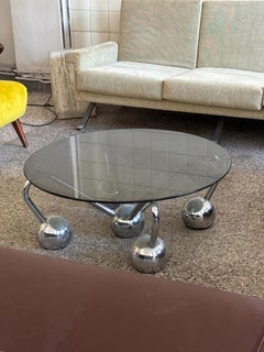 Sputnik Coffee Table in Chromed Metal and Smoked Glass