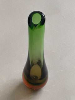 Vintage Big, Tall and Heavy Murano Vase in Green and Orange "Sommerso" Glass