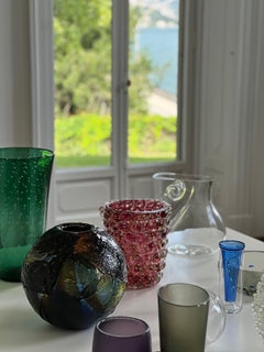 Grande vaso in vetro trasparente di Murano del XX secolo, opera di Alfredo Barbini, raro oggetto decorativo