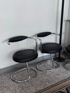 6 "Cobra" Space Age Dining Chairs by Giotto Stoppino, Chrome & Leather
