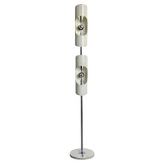 Vintage Space Age Floor Lamp in Steel and Chrome Metal with Two Rounded Shades