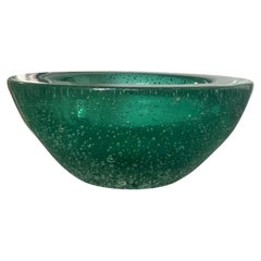 Vintage "Bullicante" Murano Bowl in Green Glass, Seguso Style, Rare Decorative