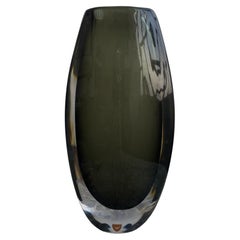 Vintage Thick and Massive Swedish Orrefors Vase in Grey/Green Sommerso Glass