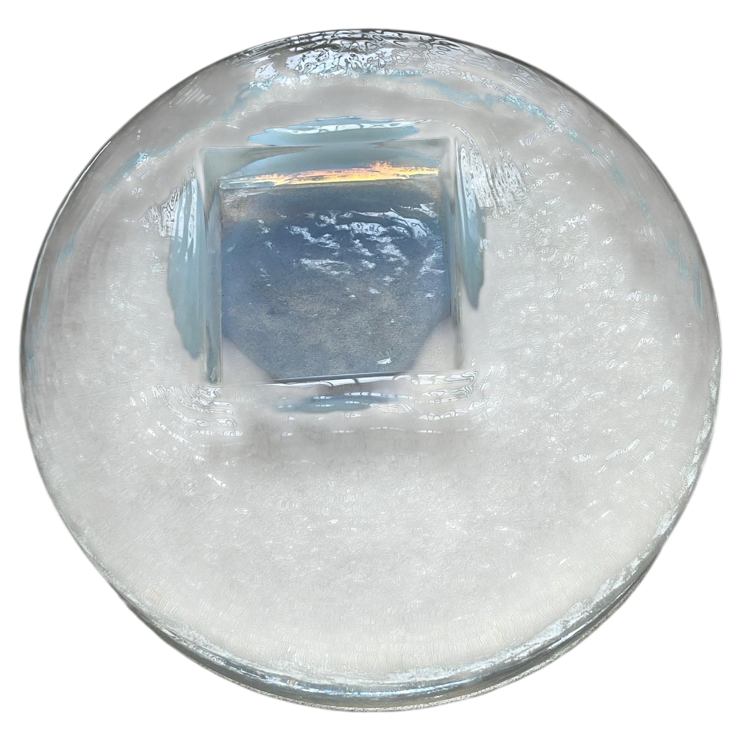 Vintage Mid-Century Murano Glass Ashtray in Frosted Glass with Blue Accents
