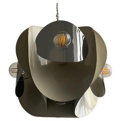 Vintage Space Age pendant  in white Steel and Chrome , 1970's Italian