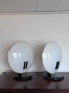 Bruno Gecchelin Vintage Table Lamp, Glass & Marble, 1980s Minimalist