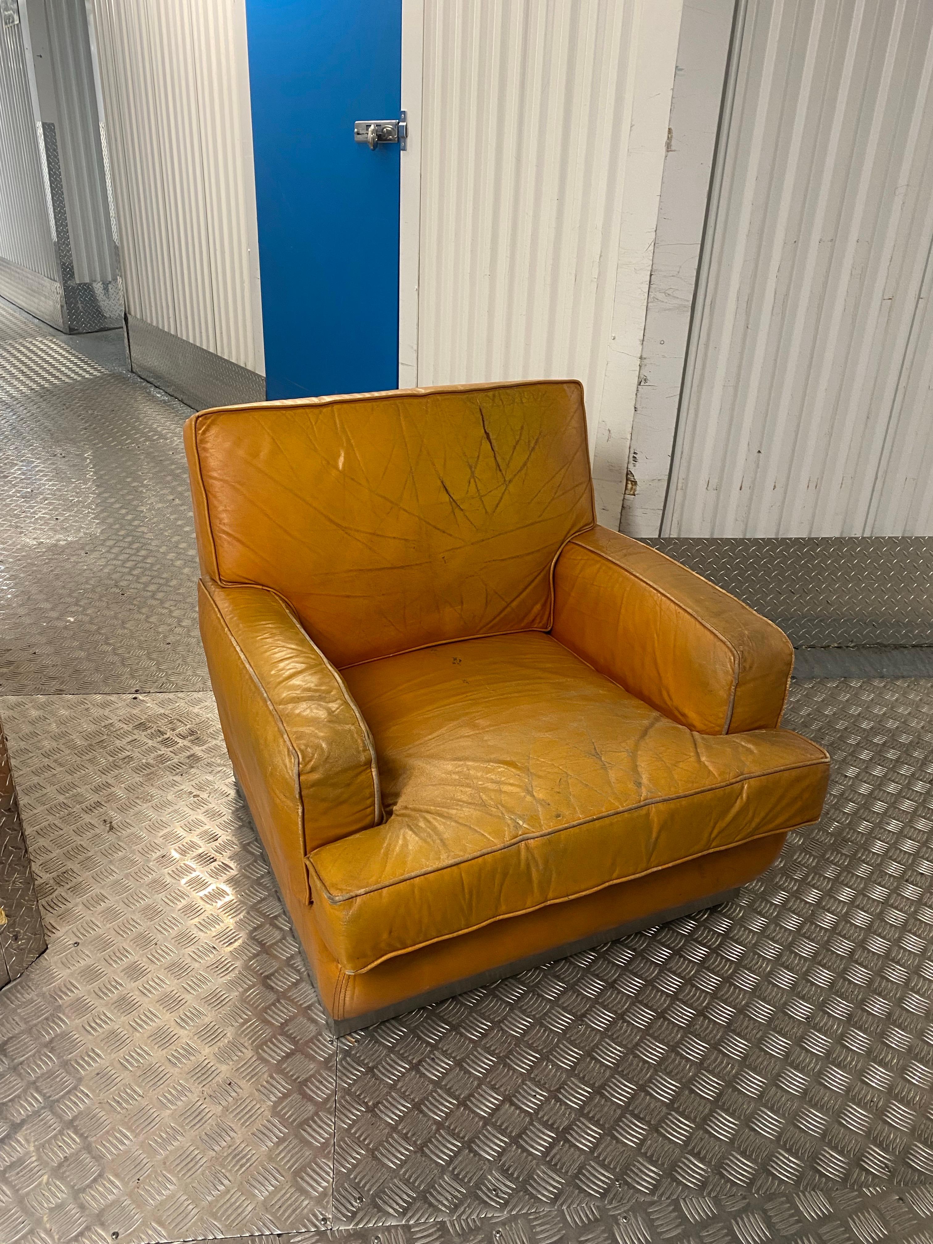 Late 20th Century Jacques Charpentier for Roche Bobois 1970s Leather Armchair Chrome Vintage For Sale