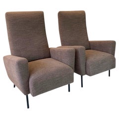 1960s French High-Back Armchairs in Brown Wool Boucle Pierre Guariche Attributed