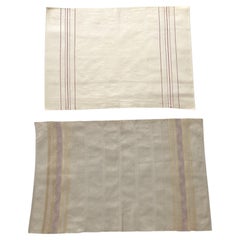 Griechische Vintage-Handtücher aus Leinen aus den 1950er Jahren, handgefertigt, beige, rot und pflaumenfarben gestreift, für die Küche