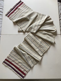 3mtr 1950s Greek Vintage Handmade Linen Runner Cloth Stripes Folk Art Bread Wrap