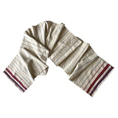 3mtr 1950s Greek Vintage Handmade Linen Runner Cloth Stripes Folk Art Bread Wrap
