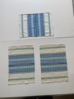 Lot (3) 1970s Greek Vintage Handmade Cotton Floral Pattern Napkins Towels