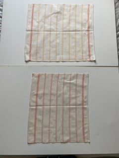 1960s Greek Vintage Handmade Cotton Linen Towels Beige Yellow Stripes