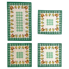 1970s Greek Vintage Handmade Placemats Green Chicken Motif Kitchen Christmas