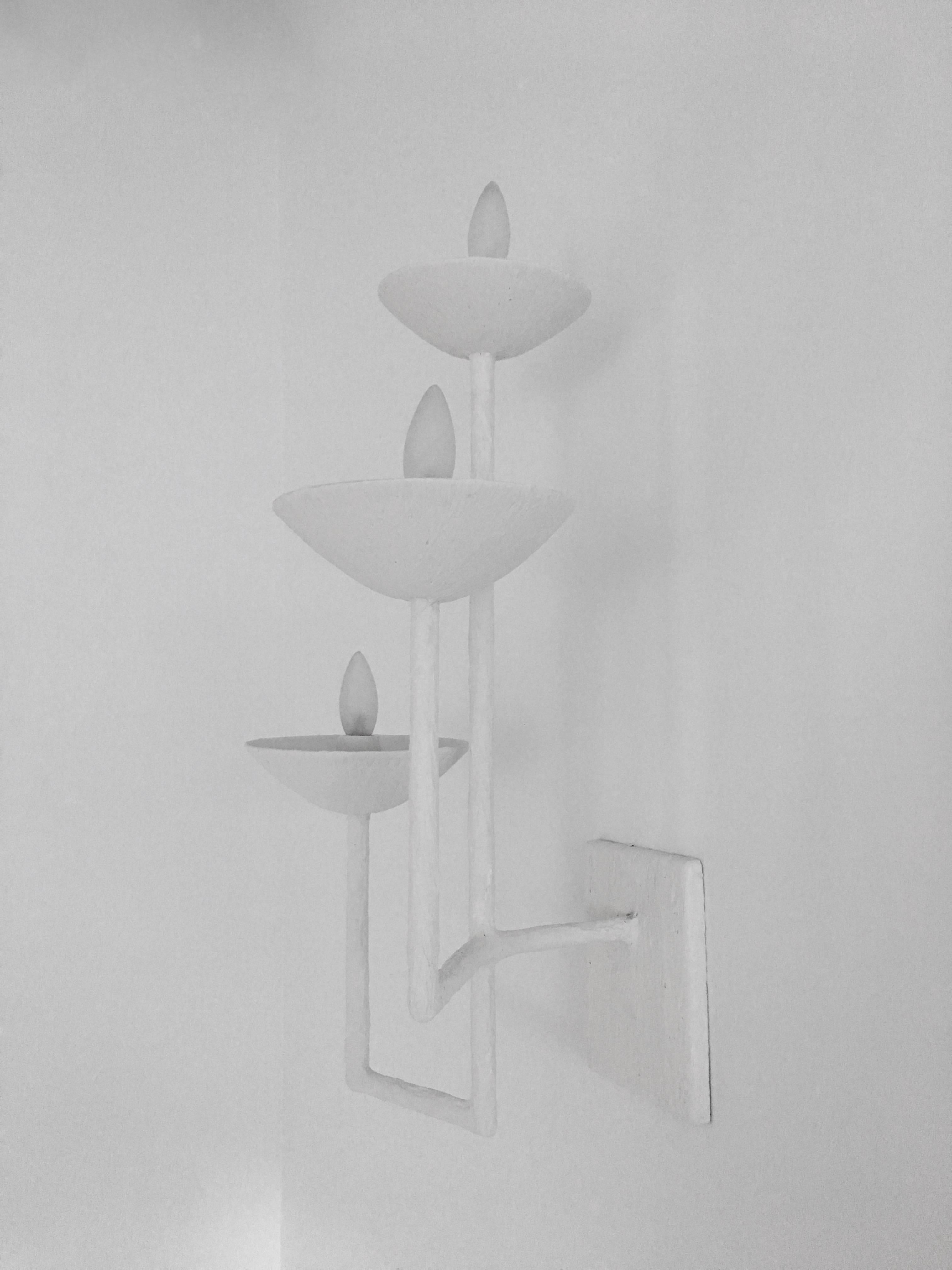 Metal Three Armed Sconce with Square Base For Sale