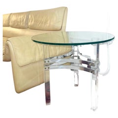 Retro Charles Hollis Jones Lucite, Chrome and Glass End Table 