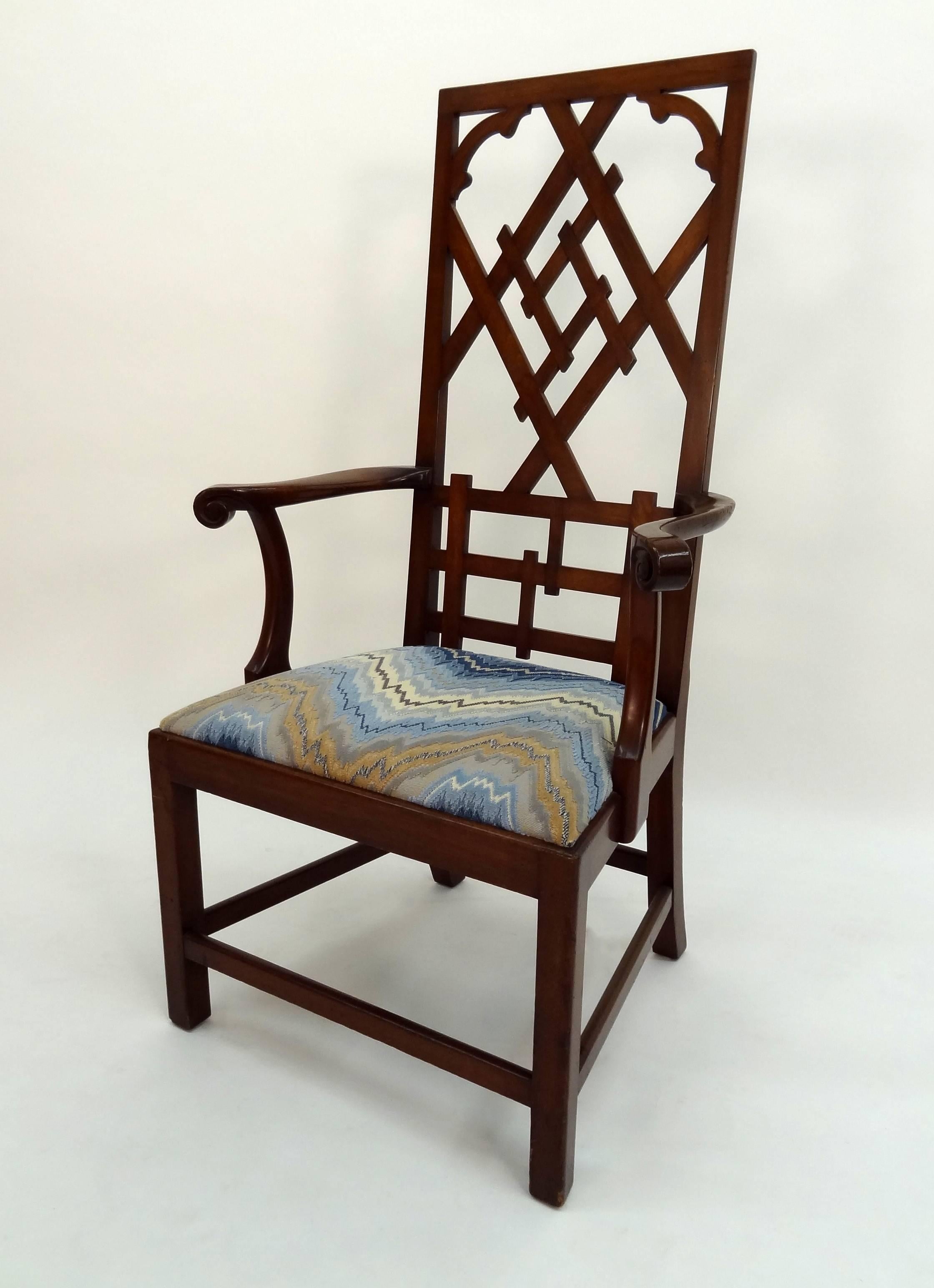 American Chippendale Style Fretwork High Back Chair For Sale