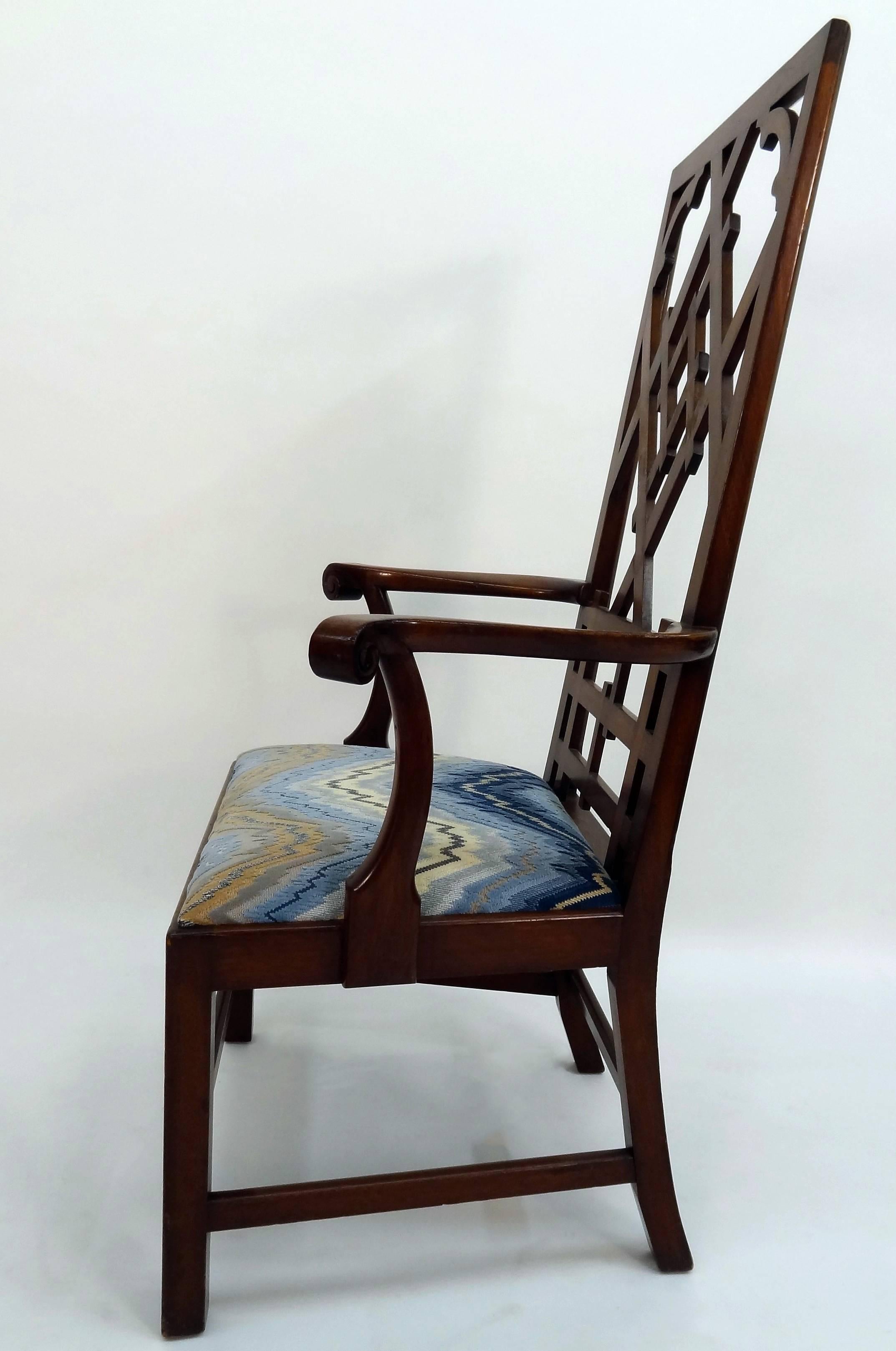 Chippendale Style Fretwork High Back Chair In Excellent Condition For Sale In Long Island City, NY