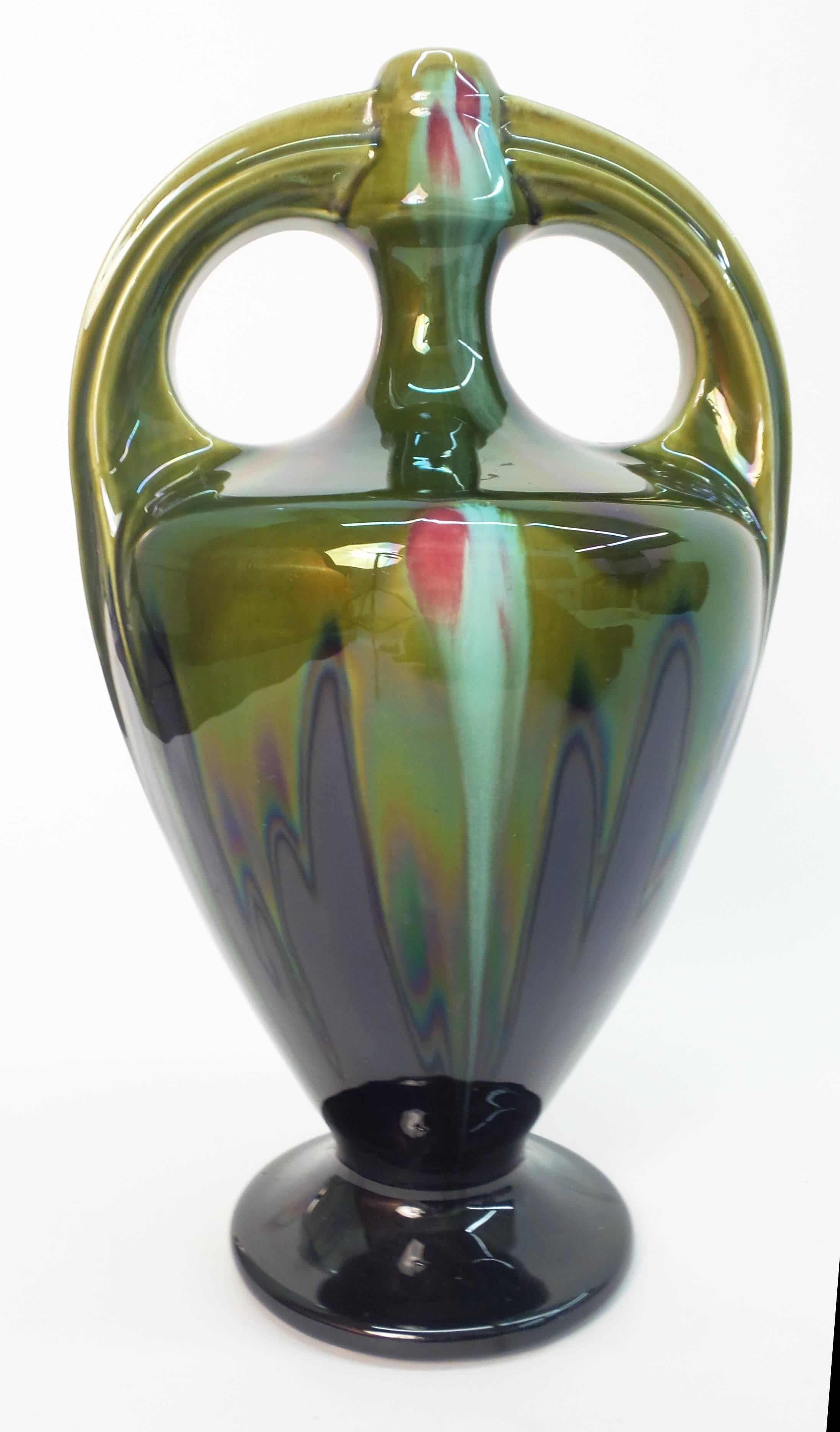 An unusual Art Nouveau period ceramic vase made by Joseph L'hermine-Declercq. Marked.