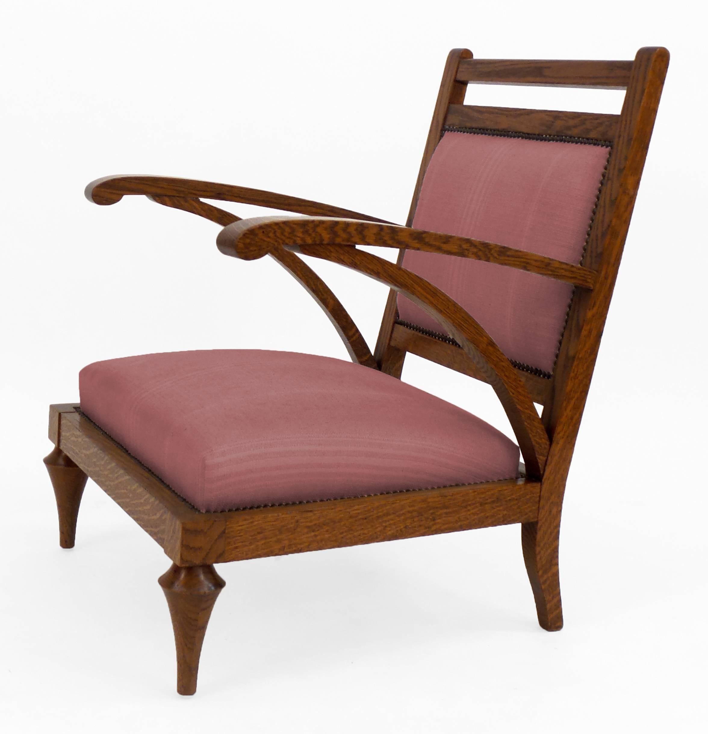 Oak French Modernist Low Lounge Chairs For Sale
