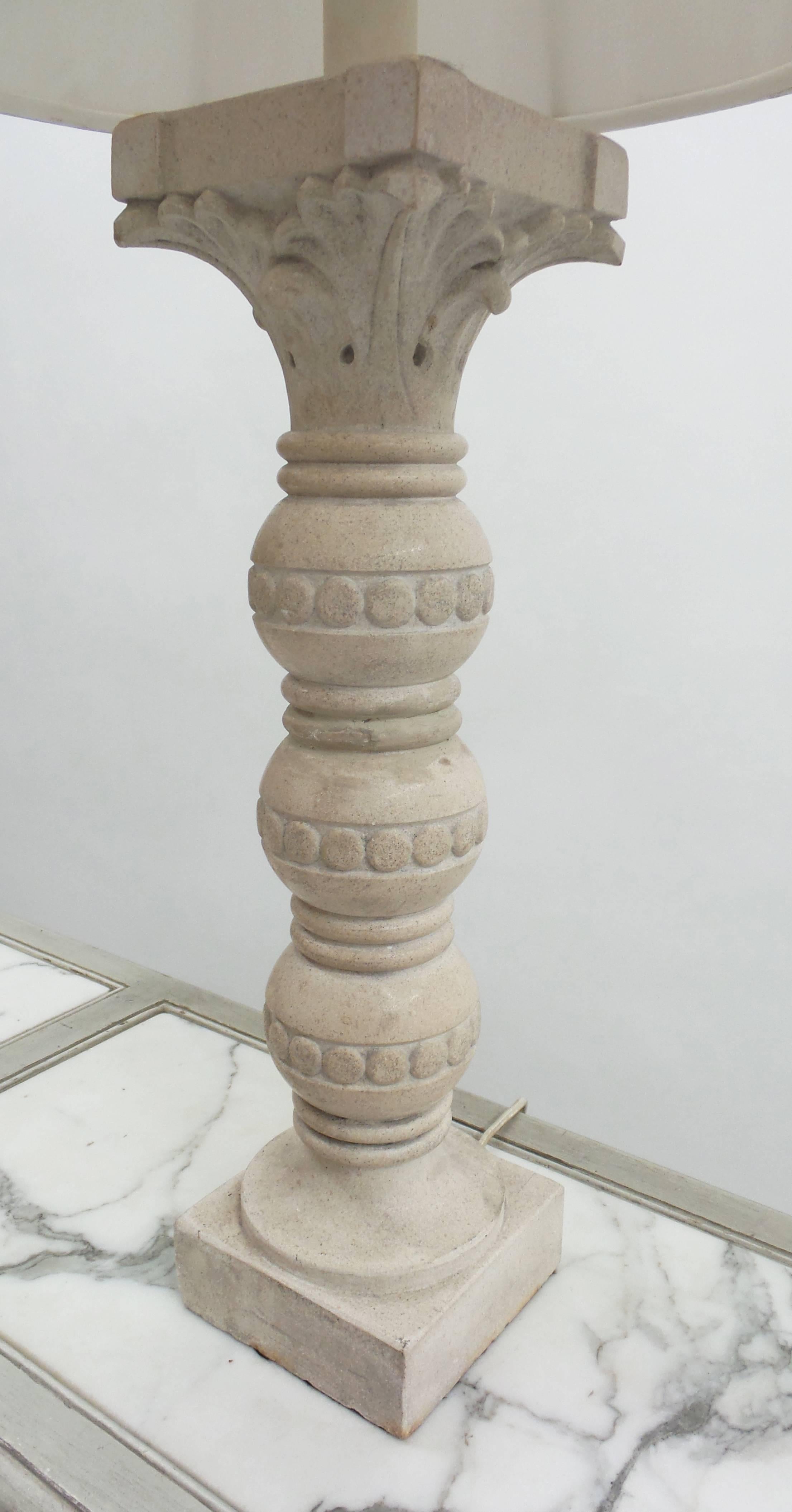 French Soapstone Column Lamp For Sale