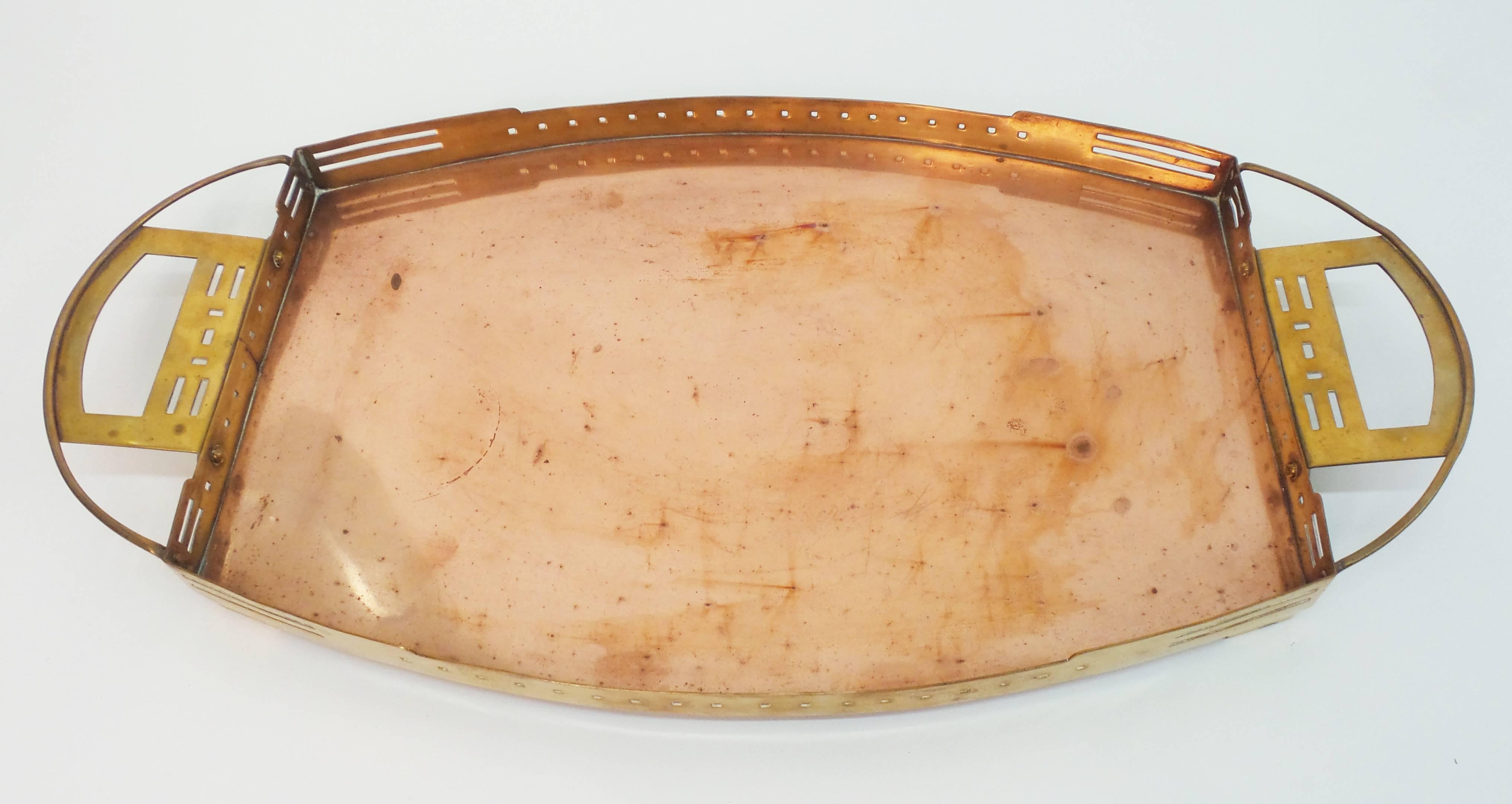 Art Nouveau Brass and Copper Tray in the manner of Serrurier-Bovy For Sale