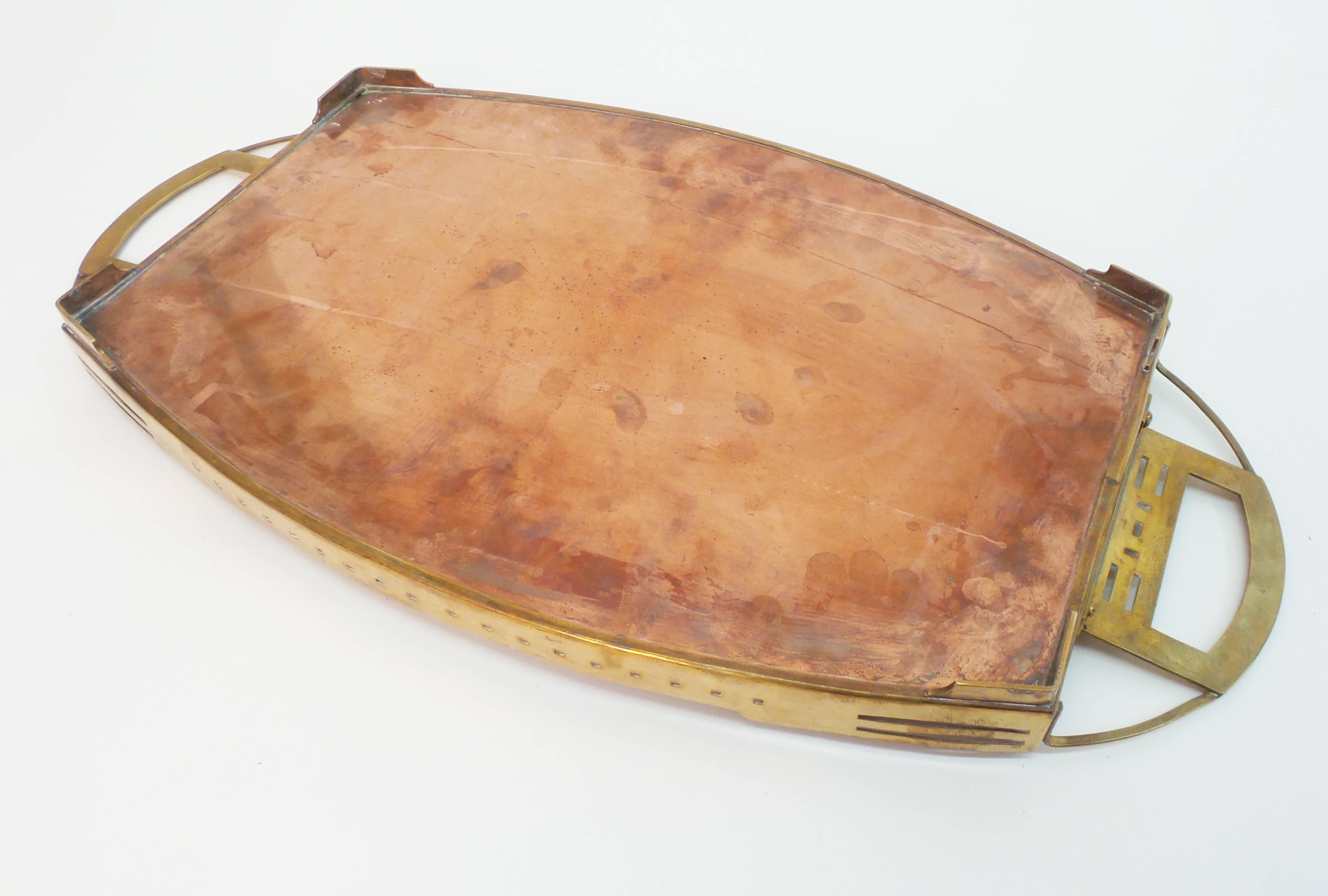 20th Century Brass and Copper Tray in the manner of Serrurier-Bovy For Sale