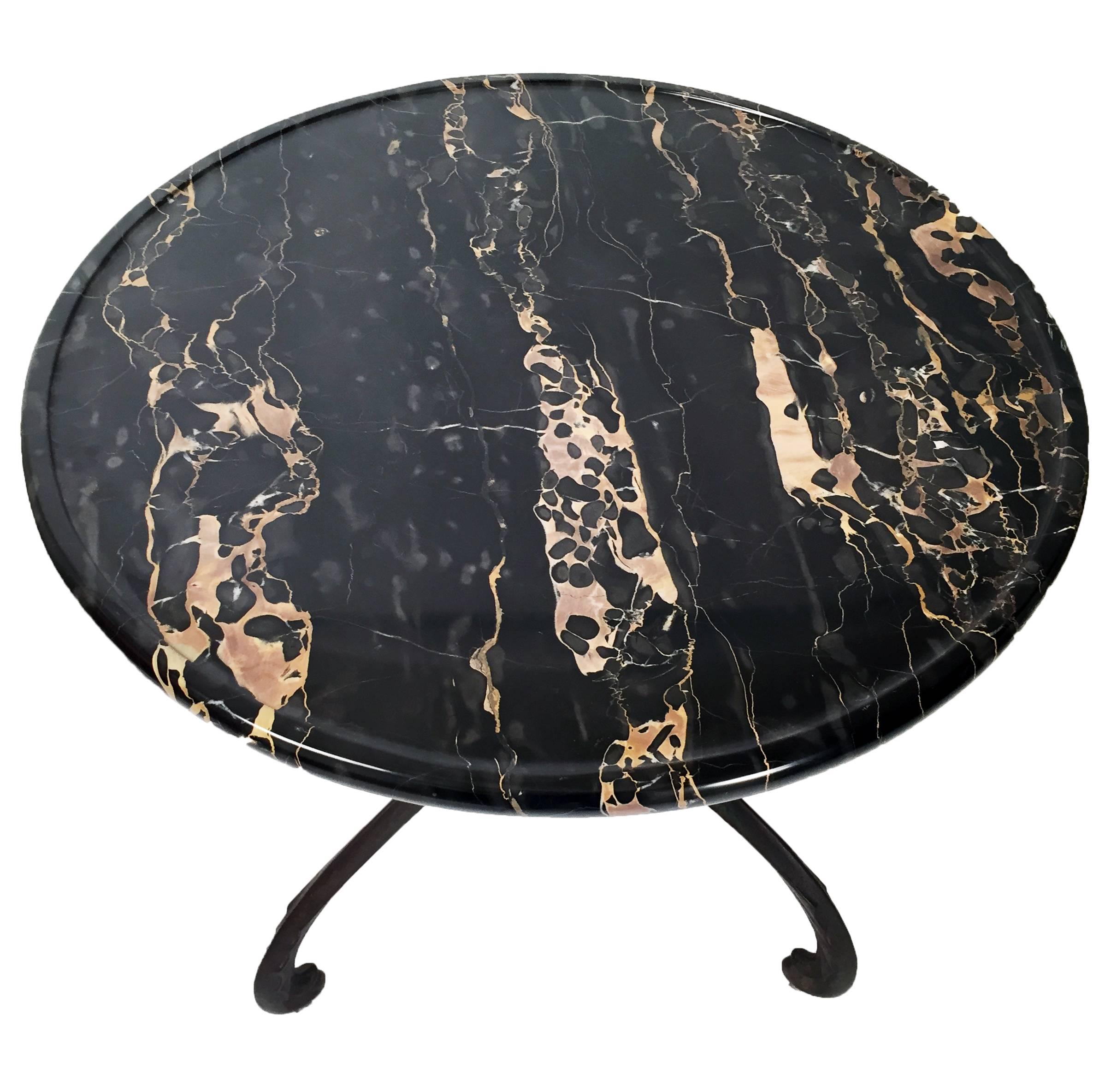 Cast Iron and Black and Gold Portor Marble Gueridon In Excellent Condition For Sale In Long Island City, NY