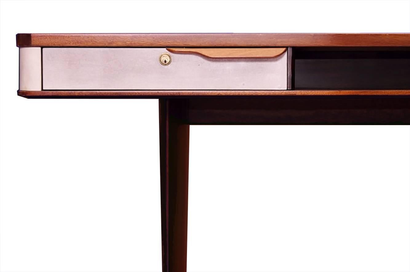 Large Mahogany and Parchment Modernist Desk For Sale 1