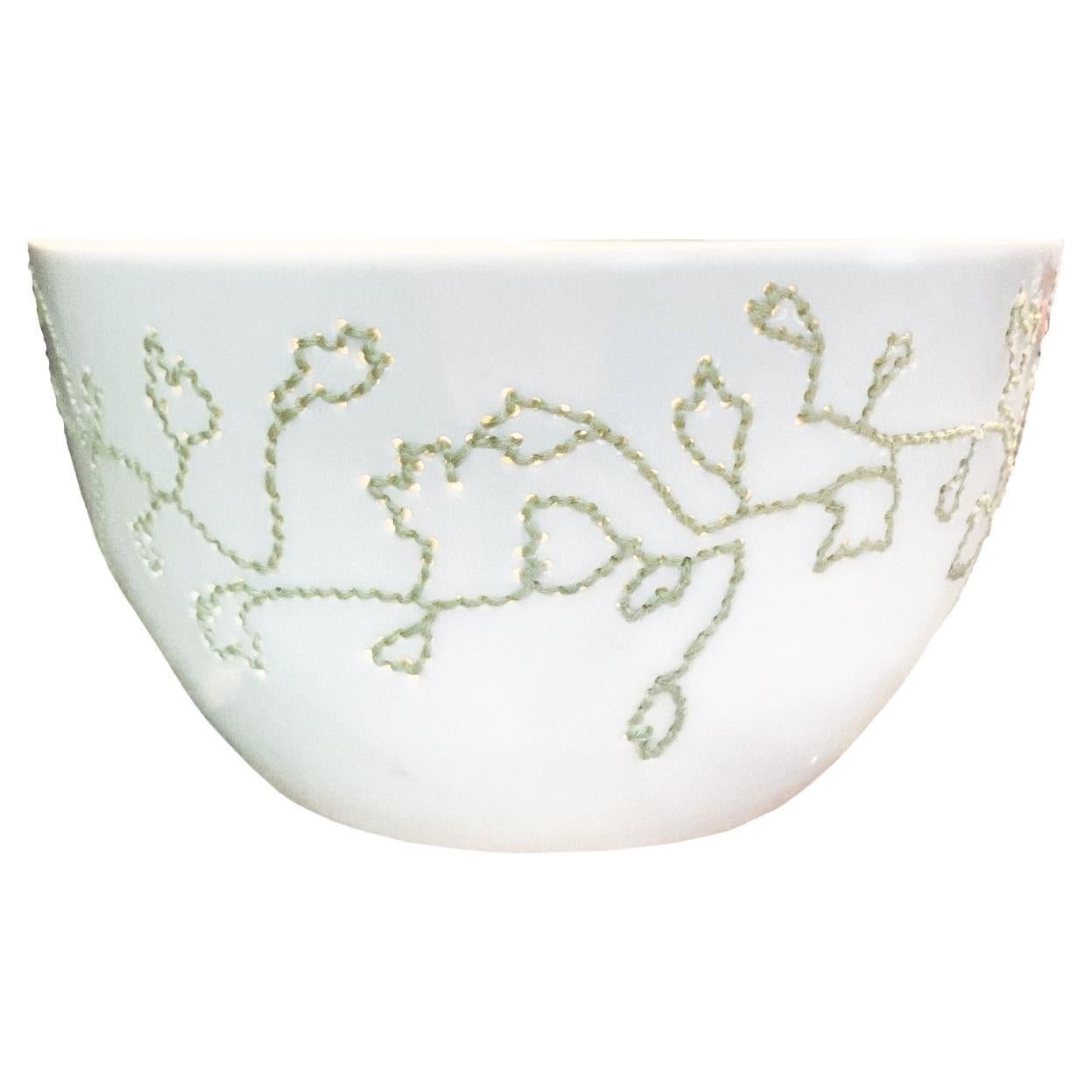 This embroidered porcelain bowl, produced by Koninklijke Tichelaar Makkum, the Netherlands, embodies the determination Jongerius has shown in solving impossible problems by working around them. Here, the inspiration comes from the work she had been