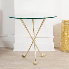 Circular Glass Table with Brass Tripod "Golf" Themed Base