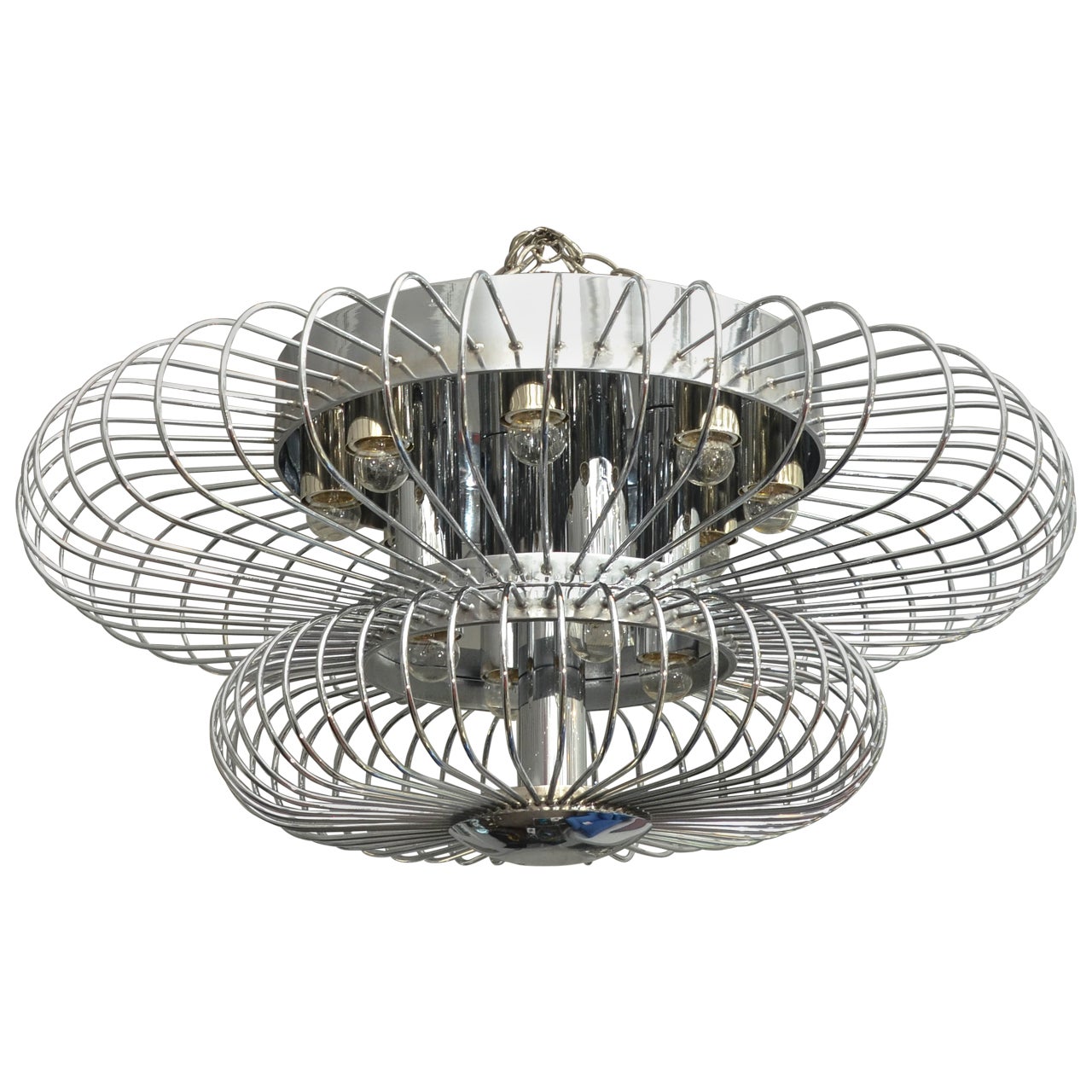 Stainless Steel Ceiling Fixture with Two Tiers of Coil Detailing For Sale