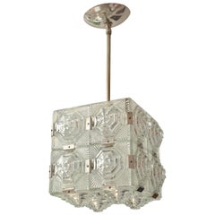 Cubic Pendant Composed of Textured Glass Square Elements in the Style of Kalmar