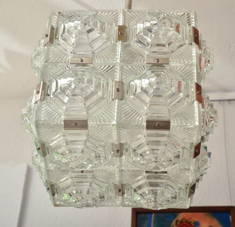Austrian Cubic Pendant Composed of Textured Glass Square Elements in the Style of Kalmar