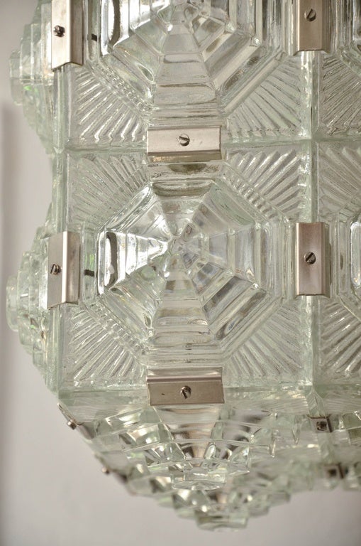 Cubic Pendant Composed of Textured Glass Square Elements in the Style of Kalmar In Good Condition In Bridgehampton, NY