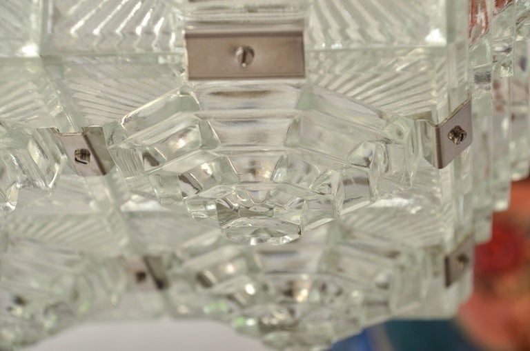 20th Century Cubic Pendant Composed of Textured Glass Square Elements in the Style of Kalmar