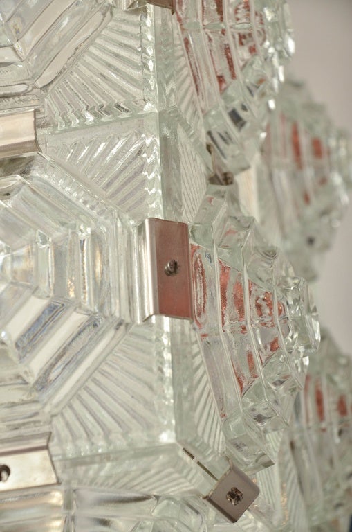 Nickel Cubic Pendant Composed of Textured Glass Square Elements in the Style of Kalmar