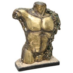 Patinated Metal Male Torso Sculpture with Verdigris Detail 9