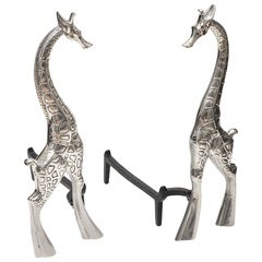 Pair of Aluminum Giraffe Andirons by Arthur Court