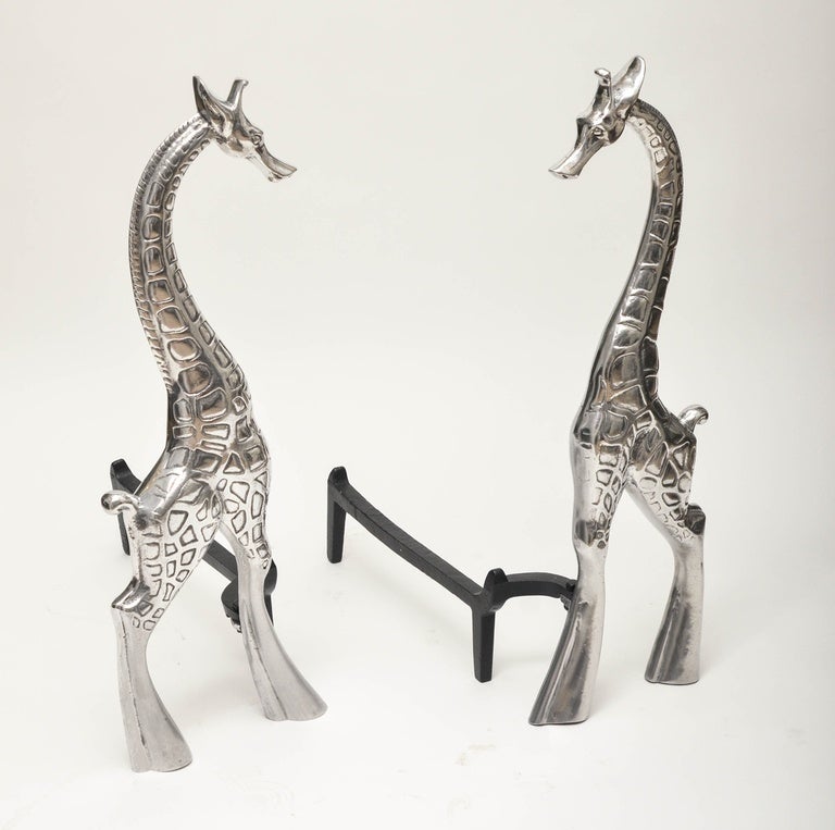 American Pair of Aluminum Giraffe Andirons by Arthur Court