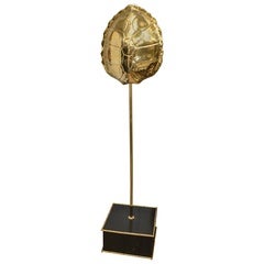 Brass Floor Lamp Featuring Tortoiseshell Form Shade with Black Enamel Base