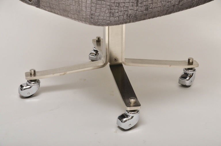 Mid-Century Modern Chrome Upholstered Rolling Desk Chair