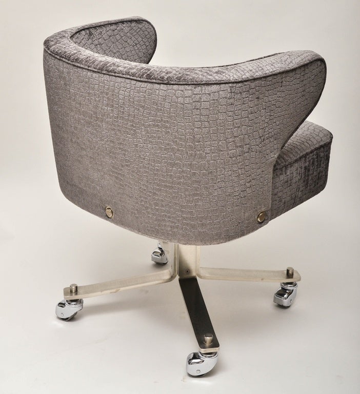 Italian Chrome Upholstered Rolling Desk Chair