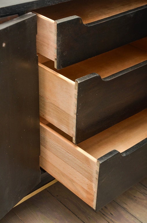 Wood Credenza with Brass Details and Nine Drawers 1