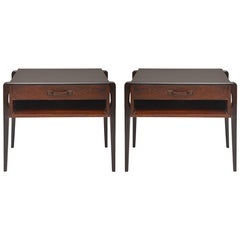 Pair of Petite Wood Side Tables with Drawer and Shelf by Cassina
