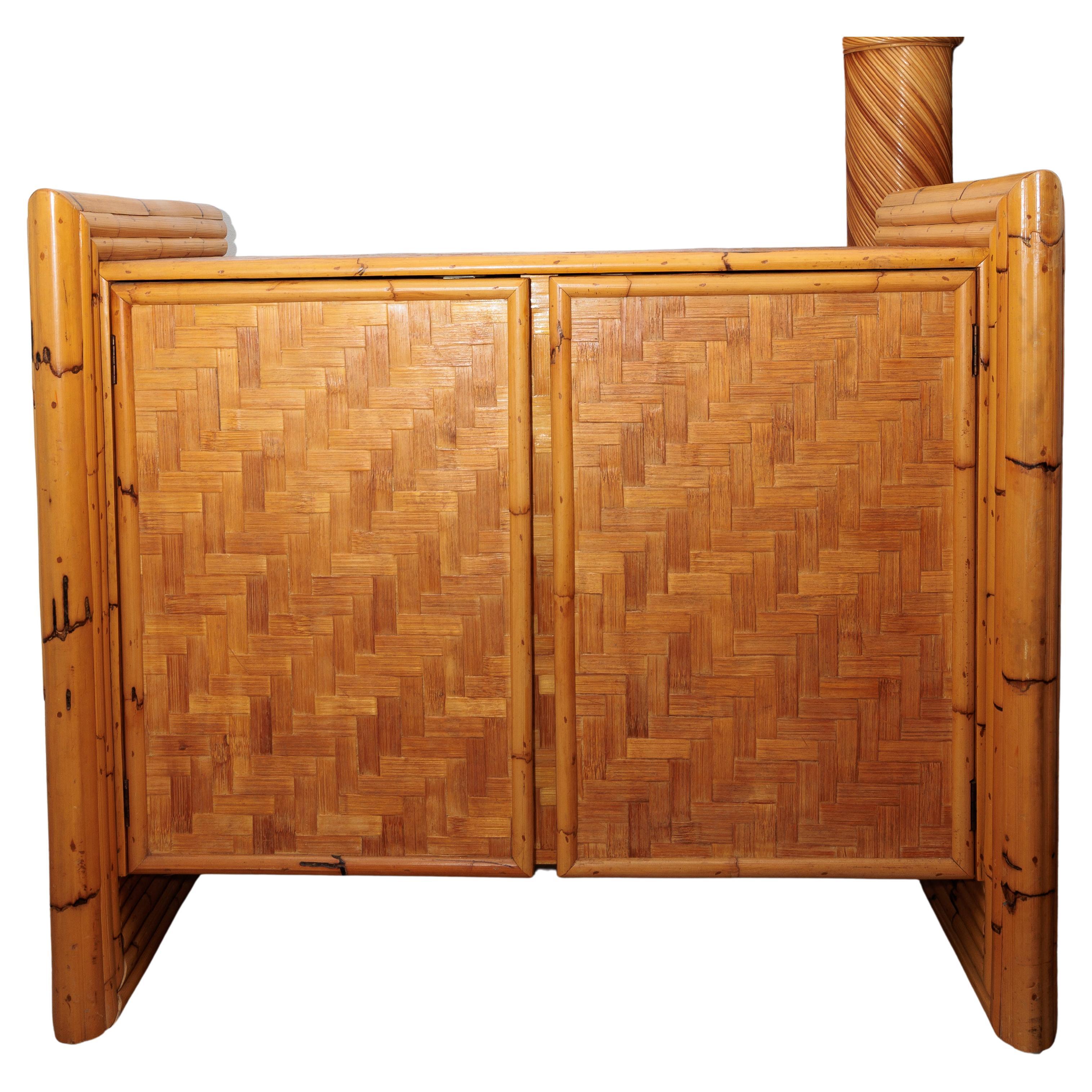 Two Door Bamboo and Rattan Chest with Interior Shelving