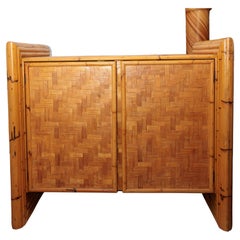 Two Door Bamboo and Rattan Chest with Interior Shelving