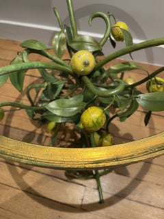 Italian Painted Tole Lemon Tree Side Table, Florentine Style, Glass Top, 1970s.